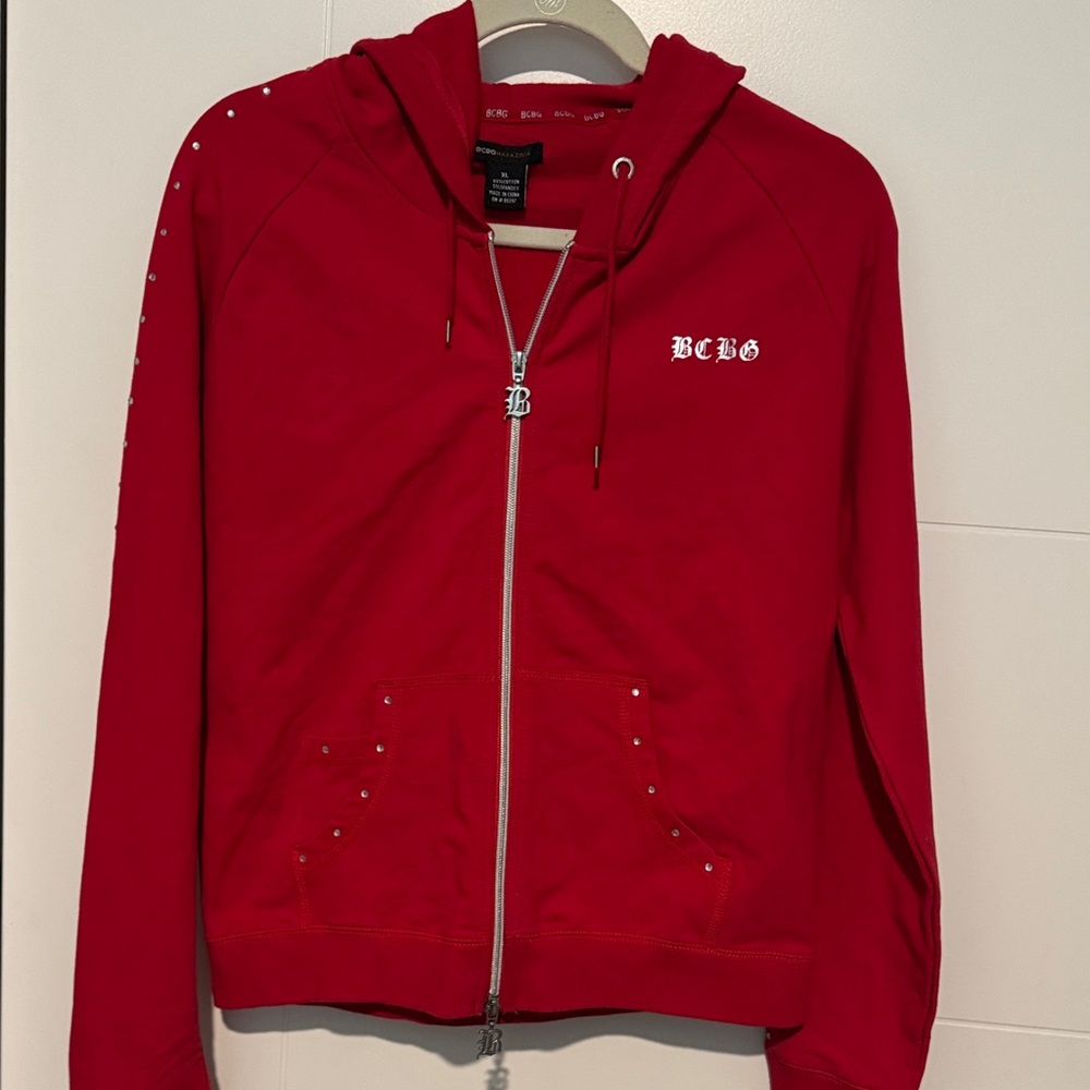 BCBG Red Women's Studded Hoodie Jacket